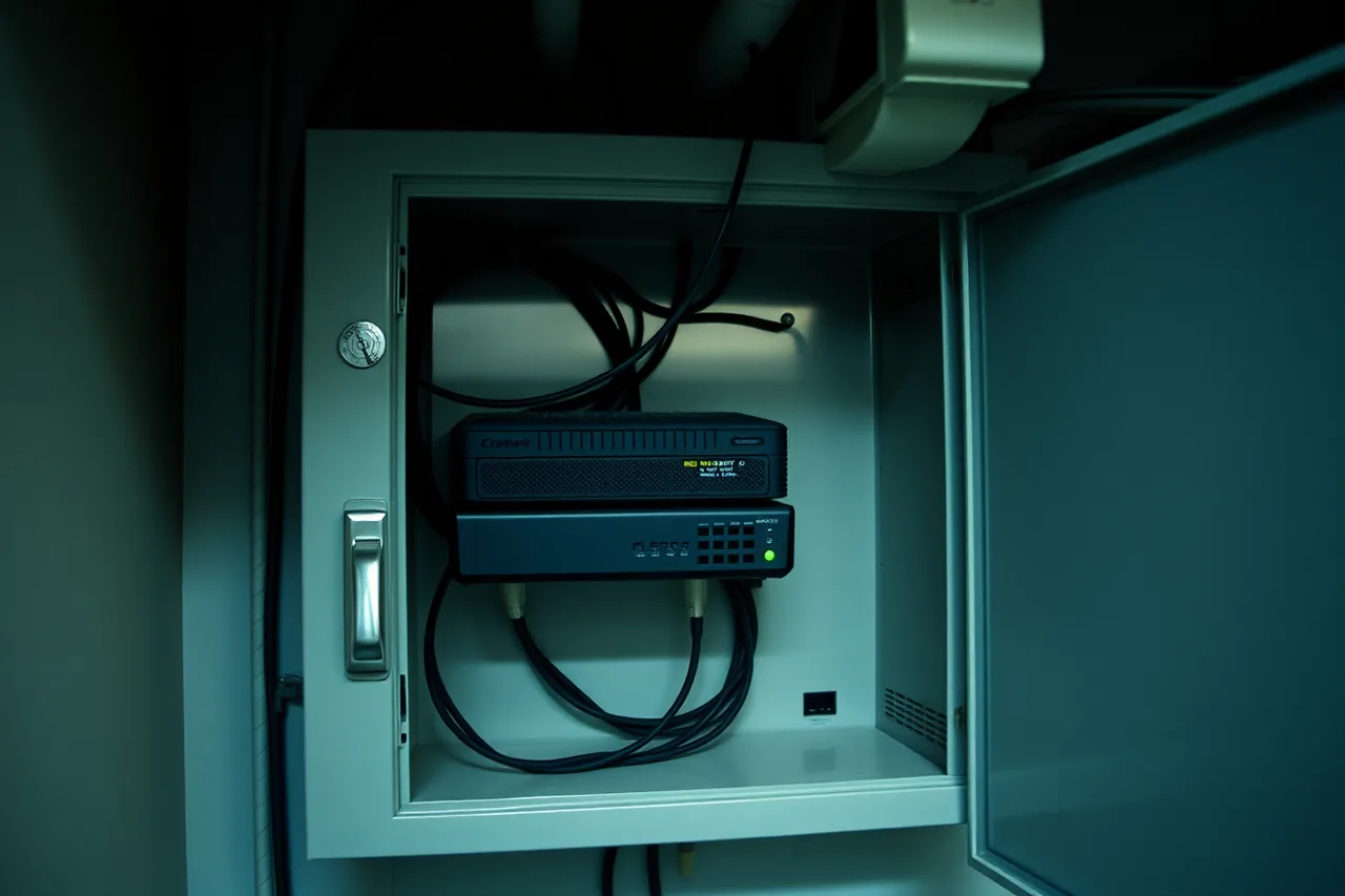 Locked network cabinet in a shared building riser (Fiber internet security beyond the obvious)